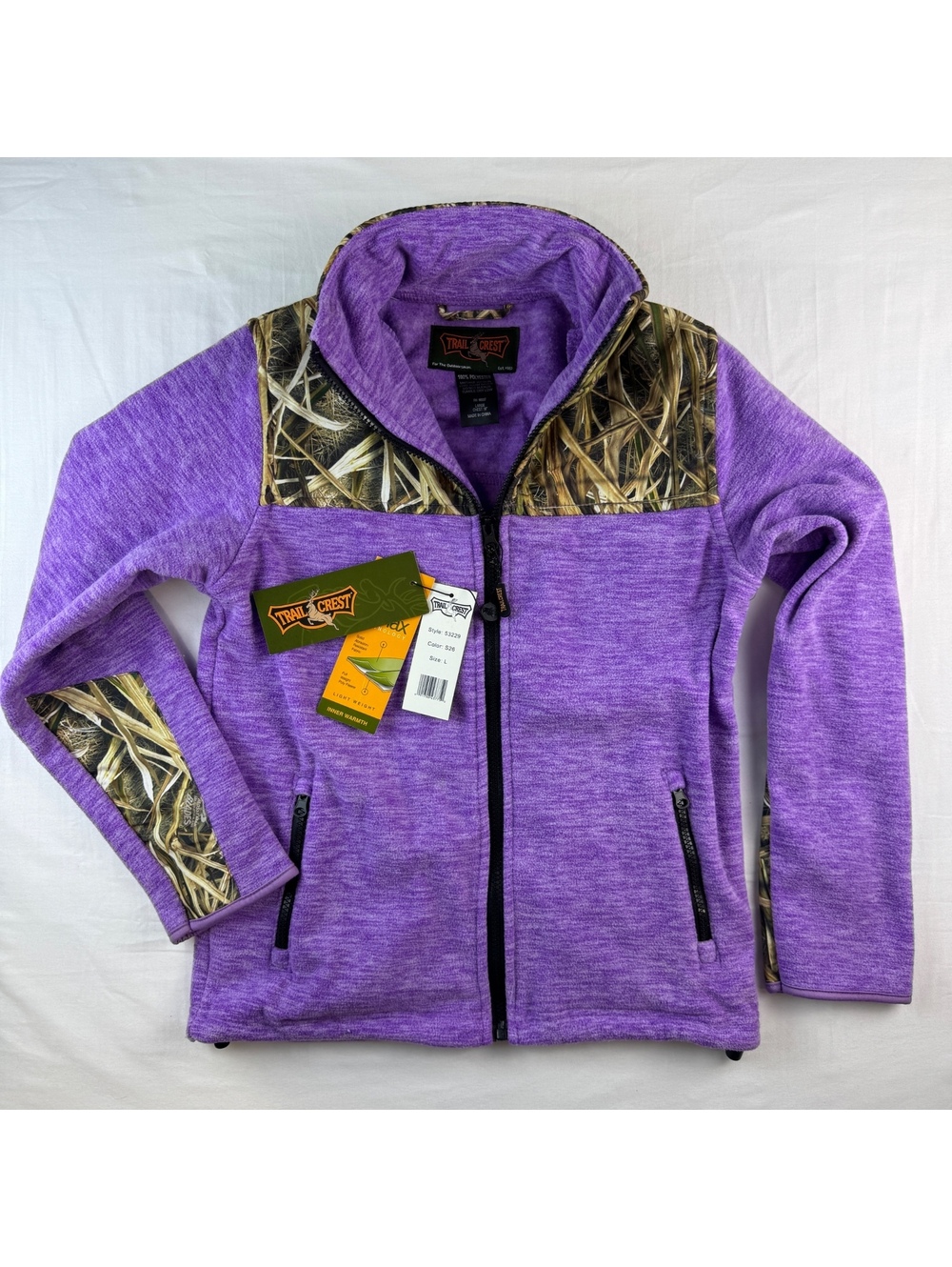 *NEW* Girls Trail Crest Purple and Camouflage Full Zip Fleece Jacket Size L